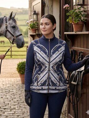 Charter Club Equestrian Print Zip Up Jacket Size XL